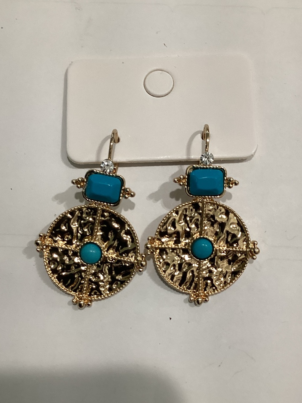 Gold-Tone Filigree Drop Earrings with Turquoise‎ Accents